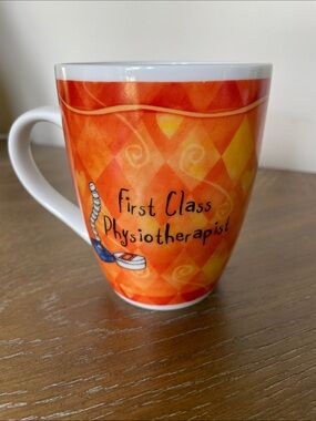 First Class Physiotherapist Orange Ceramic Mug with funny saying